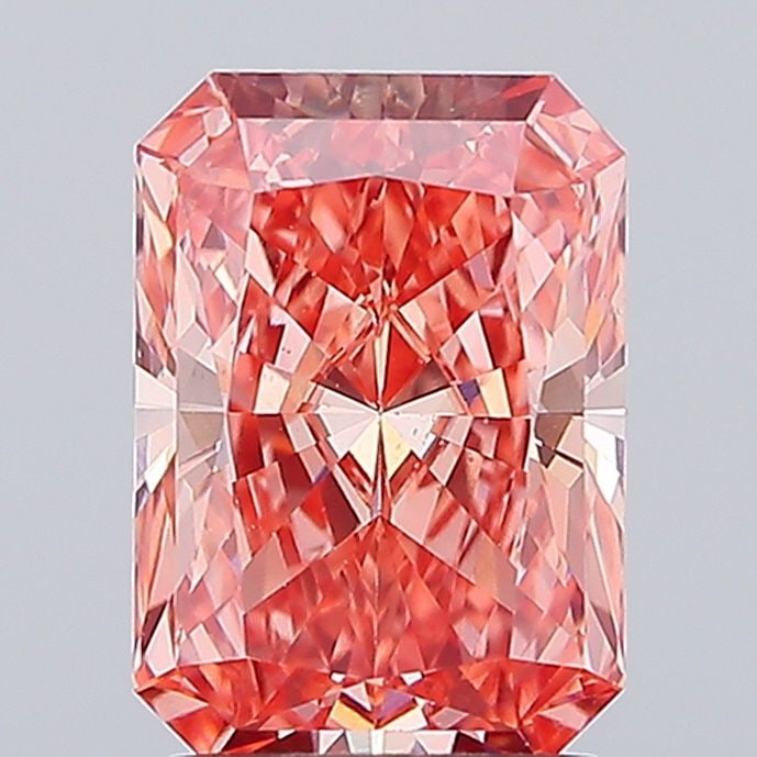 Loose Lab Diamond IGI Radiant 2.52ct Fancy Vivid Orangey Pink VS1: Loose Lab Diamond IGI Radiant 2.52ct Fancy Vivid Orangey Pink VS1 Loose Lab Diamond IGI Radiant cut, weighing 2.52ct in Fancy Vivid Orangey Pink color, clarity VS1, with dimensions of 9.54mm x 6.71mm