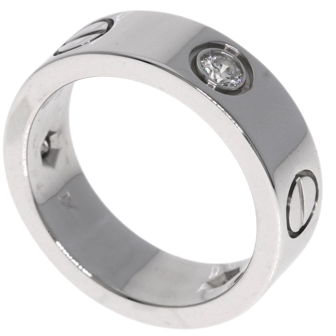 CARTIER K18 White Gold Love Ring Half Diamond #48: CARTIER K18 White Gold Love Ring Half Diamond #48 This Cartier K18 white gold love ring features a half diamond design and is crafted from K18 gold, with a ring size of 4.5 (US). Made in France, the