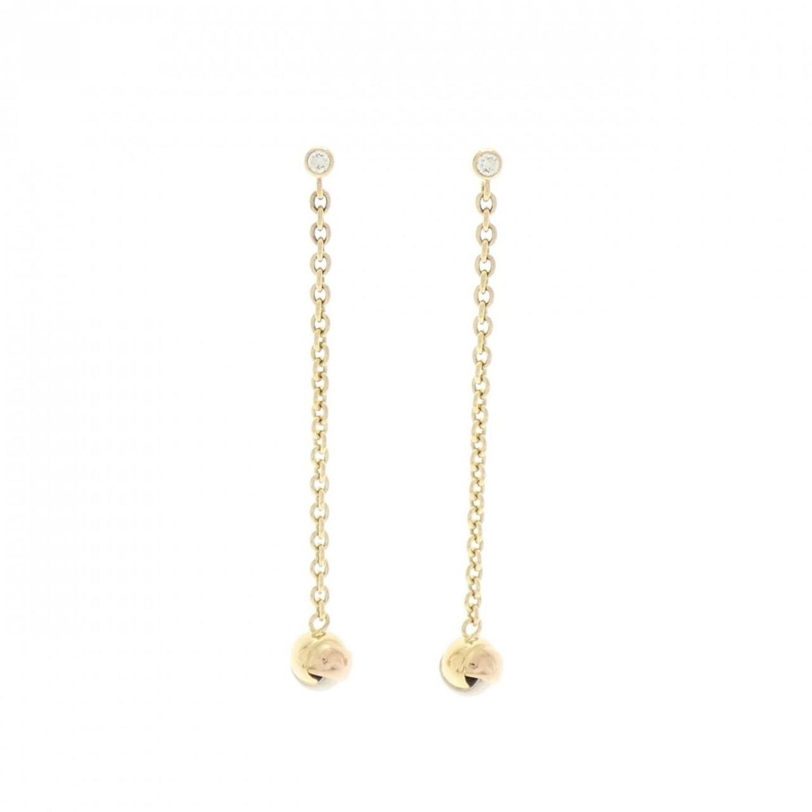 Cartier Drop Earrings 18K Pink Gold, White Gold, Yellow Gold: Cartier Drop Earrings 18K Pink Gold, White Gold, Yellow Gold Cartier drop earrings made of 18K pink, white, and yellow gold, featuring diamond stones. Size is 56.90mm x 6.60mm and in very good used
