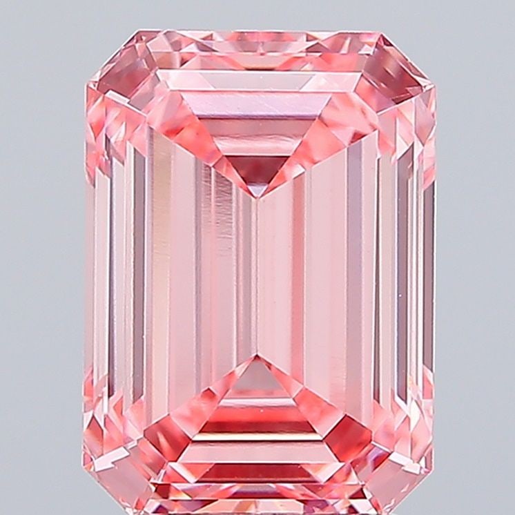 Loose Lab Diamond IGI Emerald 4.03ct Fancy Vivid Pink VS2: Loose Lab Diamond IGI Emerald 4.03ct Fancy Vivid Pink VS2 Loose lab-grown diamond, IGI certified, weighing 4.03ct with a fancy vivid pink color and VS2 clarity. Measurements are 10.73L x 7.65W x