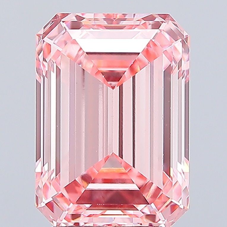 Loose Lab Diamond IGI Emerald 4.1ct Fancy Vivid Pink VS1: Loose Lab Diamond IGI Emerald 4.1ct Fancy Vivid Pink VS1 Loose lab-created diamond weighing 4.1ct in an emerald cut, fancy vivid pink color, VS1 clarity, with excellent polish and symmetry, measuring