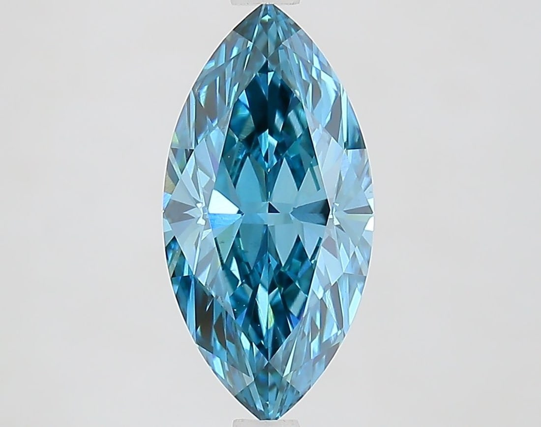 Loose Lab Diamond IGI Marquise 2.11ct Fancy Vivid Blue VS1: Loose Lab Diamond IGI Marquise 2.11ct Fancy Vivid Blue VS1 A loose lab-grown diamond weighing 2.11 ct in a marquise cut, featuring a Fancy Vivid Blue color and VS1 clarity, certified by IGI. Item Spec