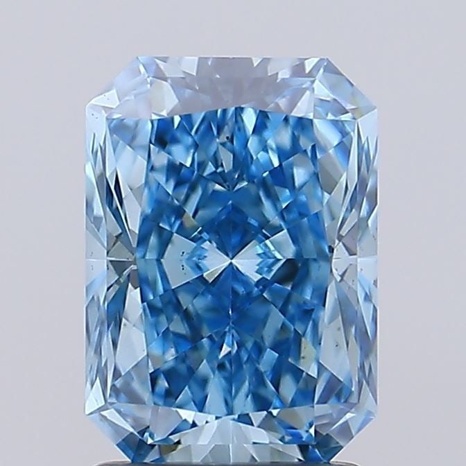 Loose IGI Radiant 2.11ct Fancy Vivid Blue VS2 Lab Diamond: Loose IGI Radiant 2.11ct Fancy Vivid Blue VS2 Lab Diamond Loose IGI radiant lab-grown diamond weighs 2.11 carats, classified as fancy vivid blue VS2 with measurements of 8.73L x 6.24W x 4.39H,