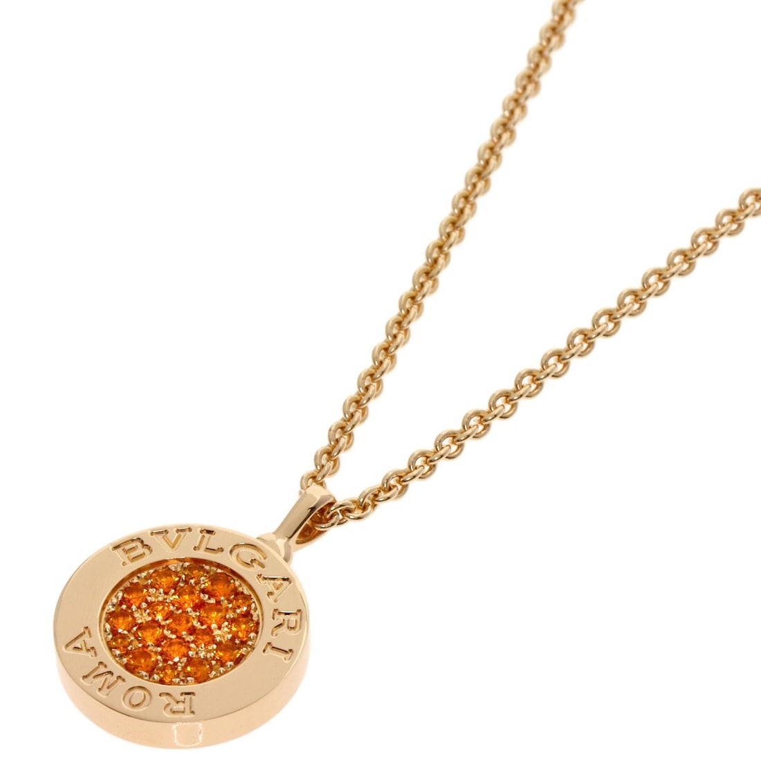 BVLGARI Necklace Sunset in Eden Mandarin Garnet K18: BVLGARI Necklace Sunset in Eden Mandarin Garnet K18 BVLGARI Necklace featuring a Sunset in Eden design, made of K18 pink gold with a length of 16.9 inches, adorned with mandarin garnet, and