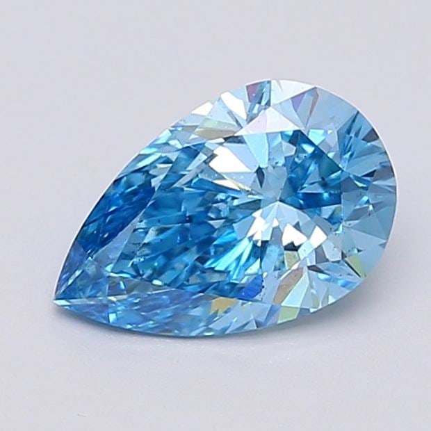 Loose Lab Diamond 1.52ct Fancy Vivid Blue VS2 - Pear: Loose Lab Diamond 1.52ct Fancy Vivid Blue VS2 - Pear Loose lab-grown diamond, 1.52ct, Fancy Vivid Blue color, VS2 clarity, featuring excellent polish and symmetry. Measurements are 9.85L x 6.4W x 3.95