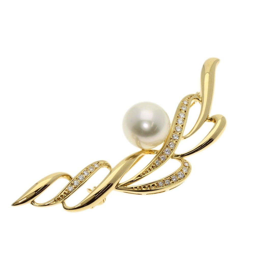 K18 Yellow Gold MIKIMOTO Pearl Diamond Brooch (1 of 7)