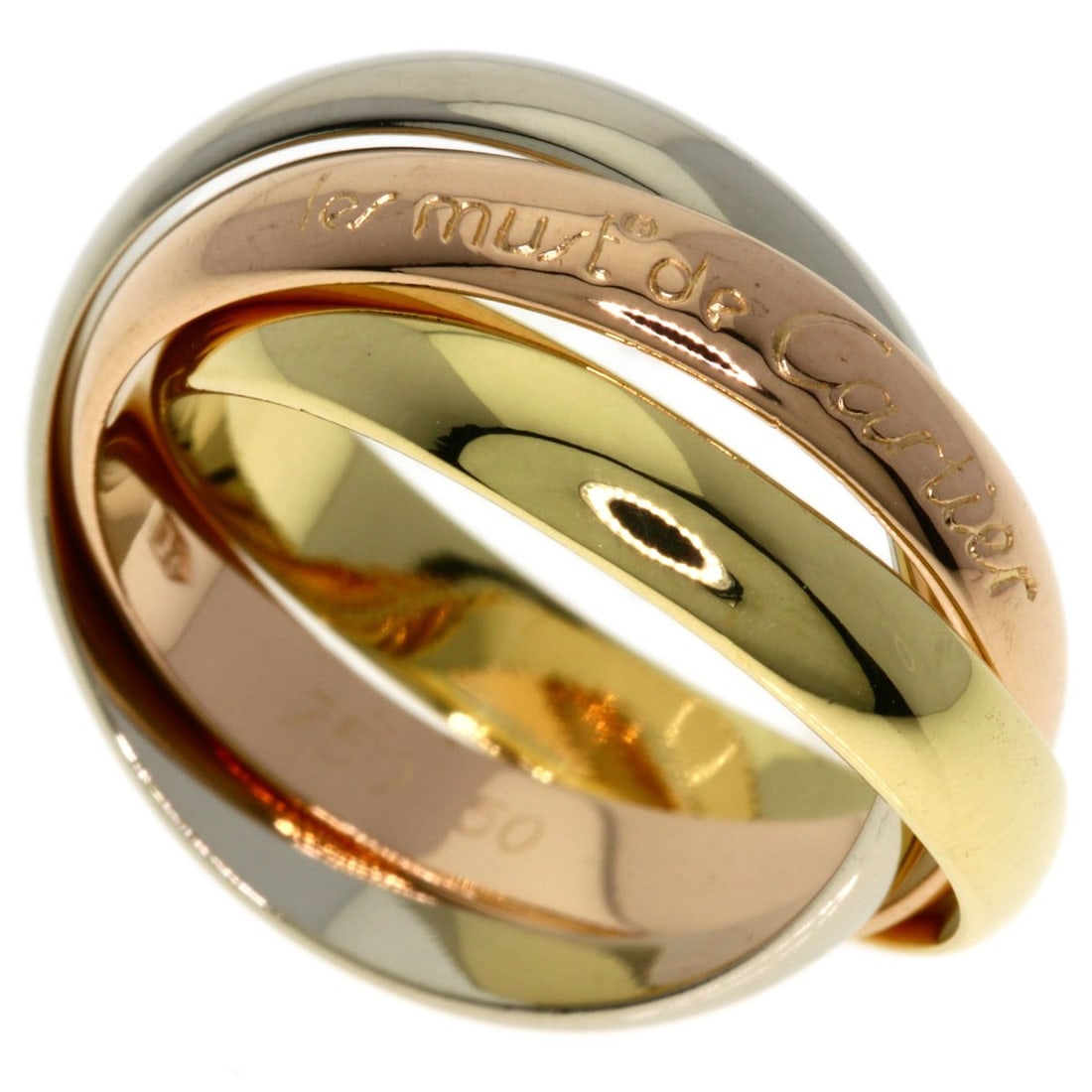 CARTIER Trinity Ring #50 K18 Yellow Gold 18K Pink Gold: CARTIER Trinity Ring #50 K18 Yellow Gold 18K Pink Gold Cartier K18 yellow and pink gold ring, size 5.25 (US), made in France, featuring no main stone. Item Specifics: Brand: CARTIER Style: Ring