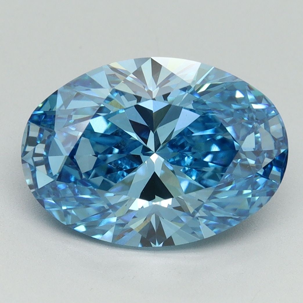 Loose Lab Diamond 4.04ct Fancy Vivid Blue VS1 - IGI Oval: Loose Lab Diamond 4.04ct Fancy Vivid Blue VS1 - IGI Oval This loose lab-grown diamond weighs 4.04ct, is cut in an oval shape, features a fancy vivid blue color and VS1 clarity, with measurements of