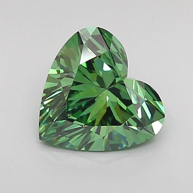 Loose Lab Diamond IGI Heart 1.03ct Fancy Vivid Green VS1: Loose Lab Diamond IGI Heart 1.03ct Fancy Vivid Green VS1 1.03ct lab-grown heart-shaped diamond in Fancy Vivid Green color with VS1 clarity, IGI certified, exhibiting excellent polish and symmetry,