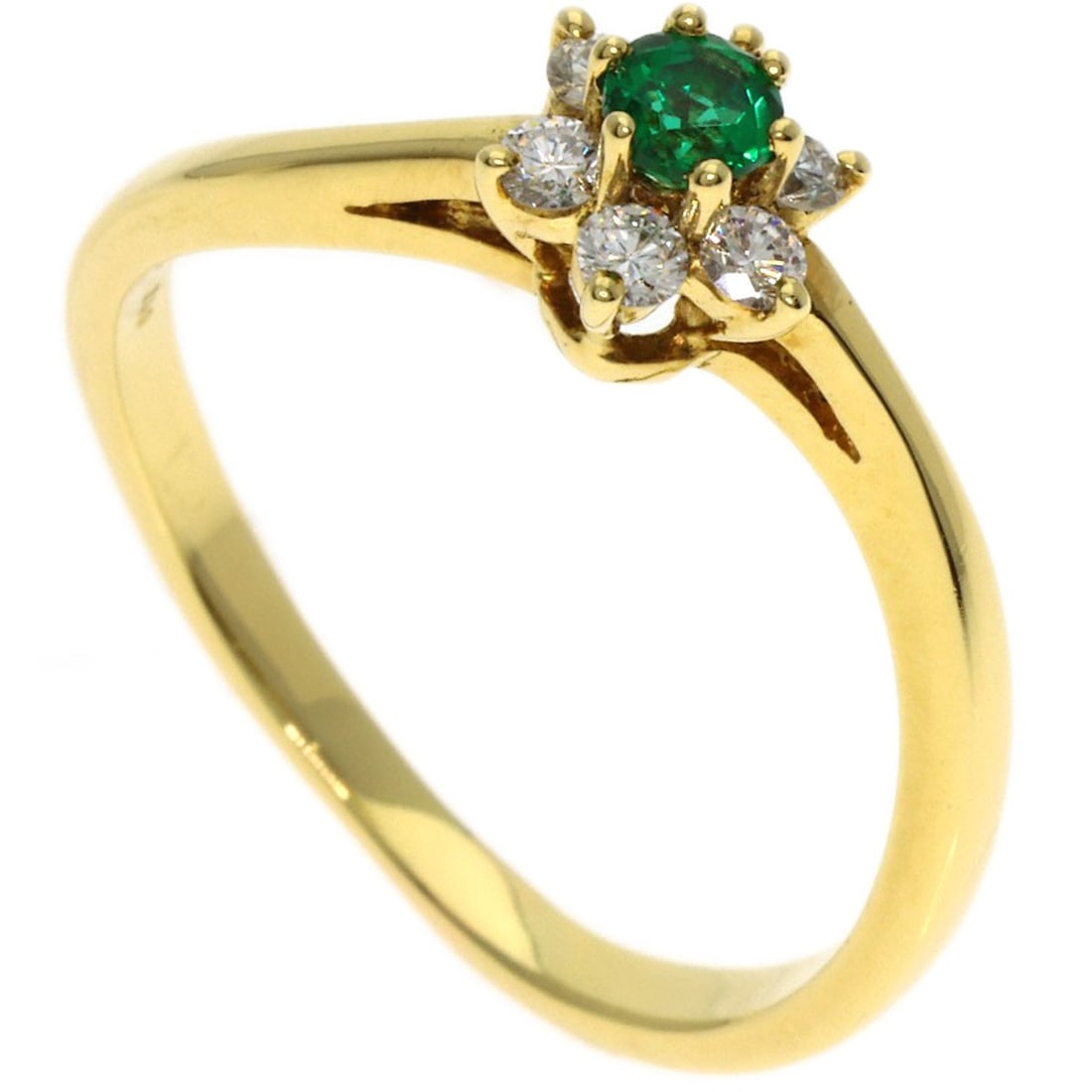 TIFFANY&Co. K18 Yellow Gold Buttercup Emerald Diamond Ring (1 of 10)