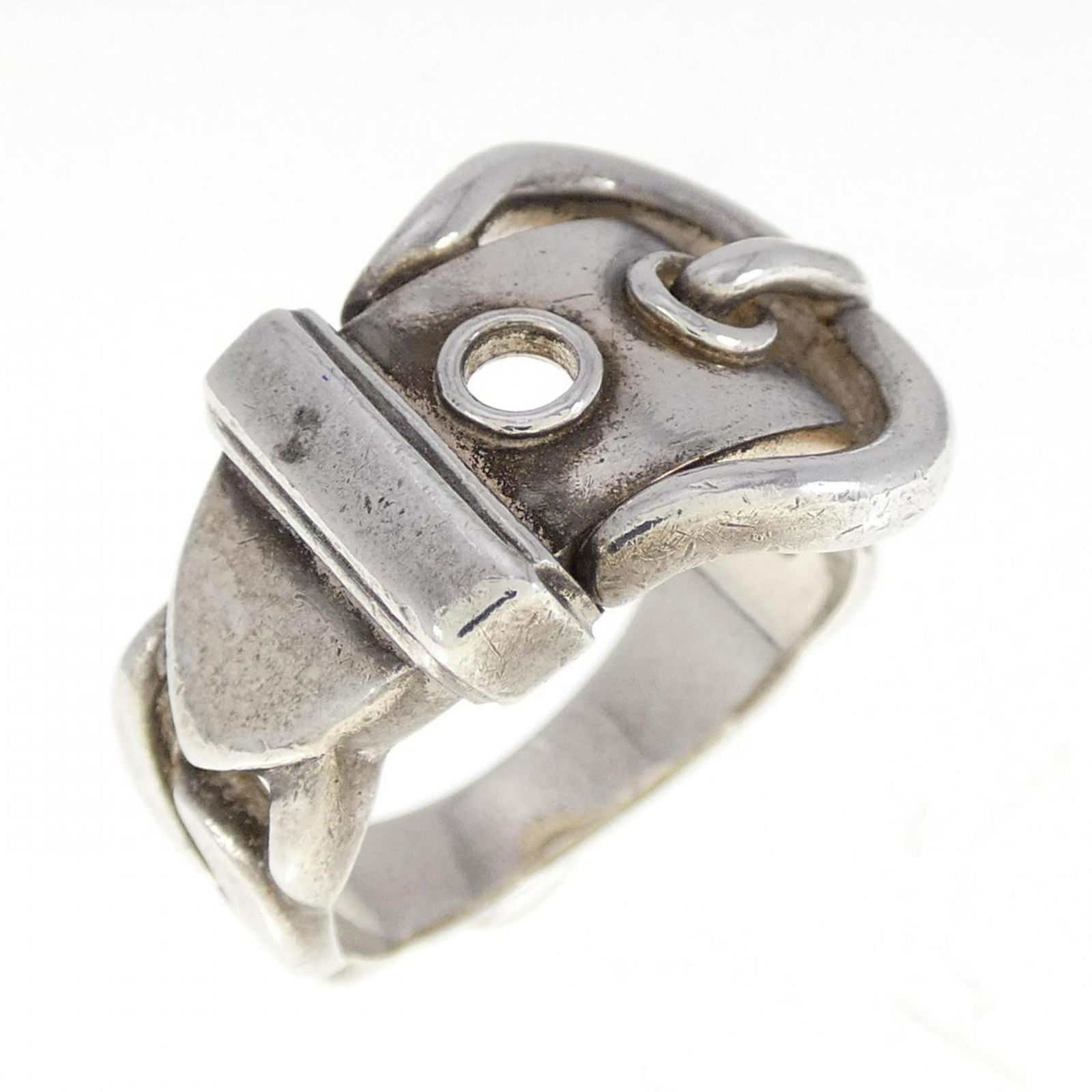 Silver 925 Hermes Band Ring: Silver 925 Hermes Band Ring Silver 925 band ring by Hermes, size 5, weighing 6.4g, with a width of 14.8mm, used condition with visible traces of wear. Item Specifics: Brand: Hermes Type: Band Ring Gen