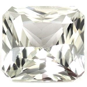 Loose Sapphire Gemstone Emerald 1.57ct White EC: Loose Sapphire Gemstone Emerald 1.57ct White EC This is a loose 1.57ct faceted white sapphire gemstone, featuring a snow white color with no treatments, measuring 6.91mm by 6.4mm. It is unaccompanied