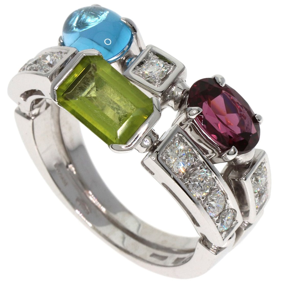 BVLGARI K18 White Gold Allegra Diamond Multicolor Stone Ring: BVLGARI K18 White Gold Allegra Diamond Multicolor Stone Ring K18 White Gold Allegra Ring by BVLGARI, size 7 US with diamond and multicolor stones, made in Italy. Item Specifics: Brand: BVLGARI
