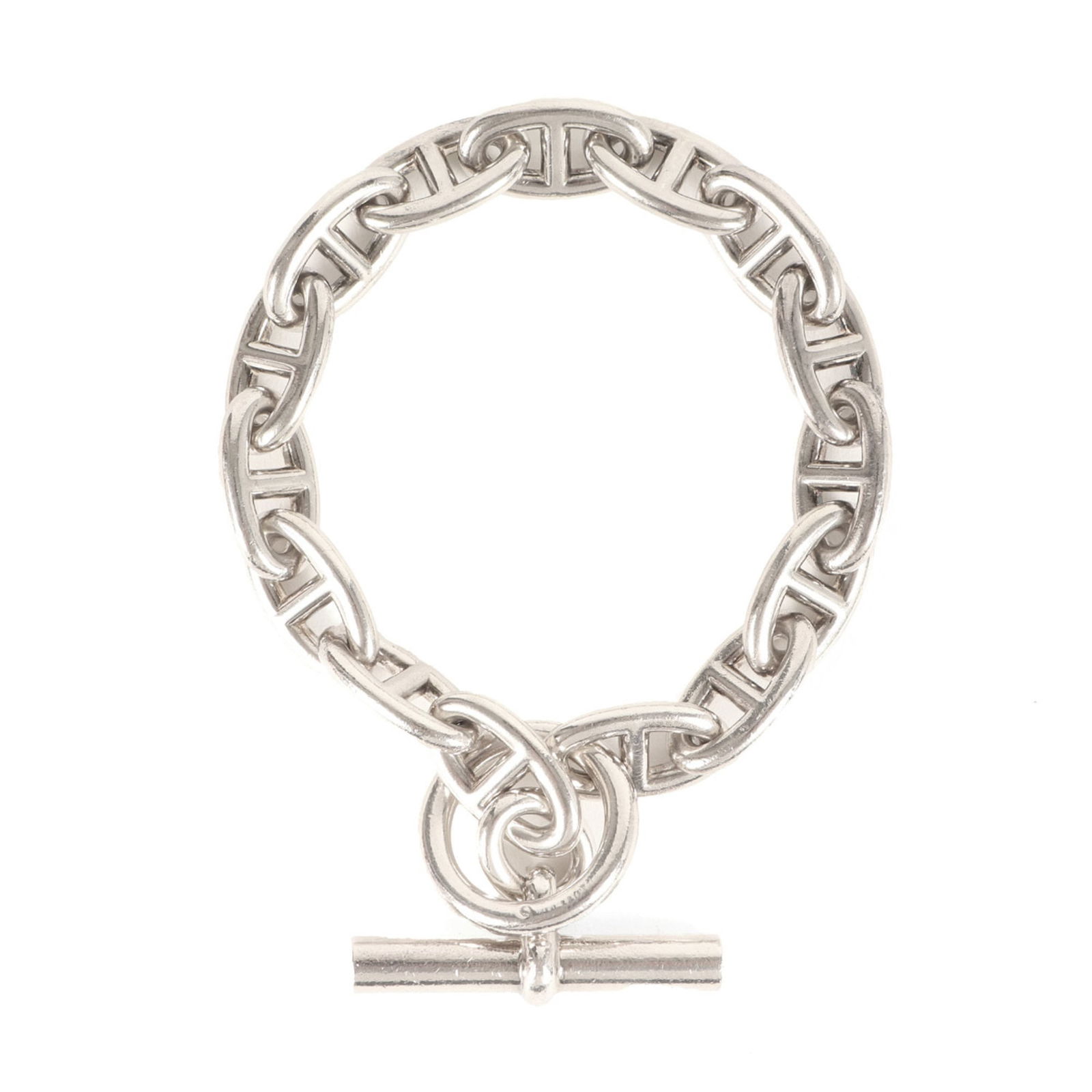 Hermes Silver 925 Charm Bracelet: Hermes Silver 925 Charm Bracelet Hermes Silver 925 Charm Bracelet for men, 24.9cm (9.8'') in length, showing signs of use but in good condition. Item Specifics: Brand: Hermes Type: Charm Bracelet