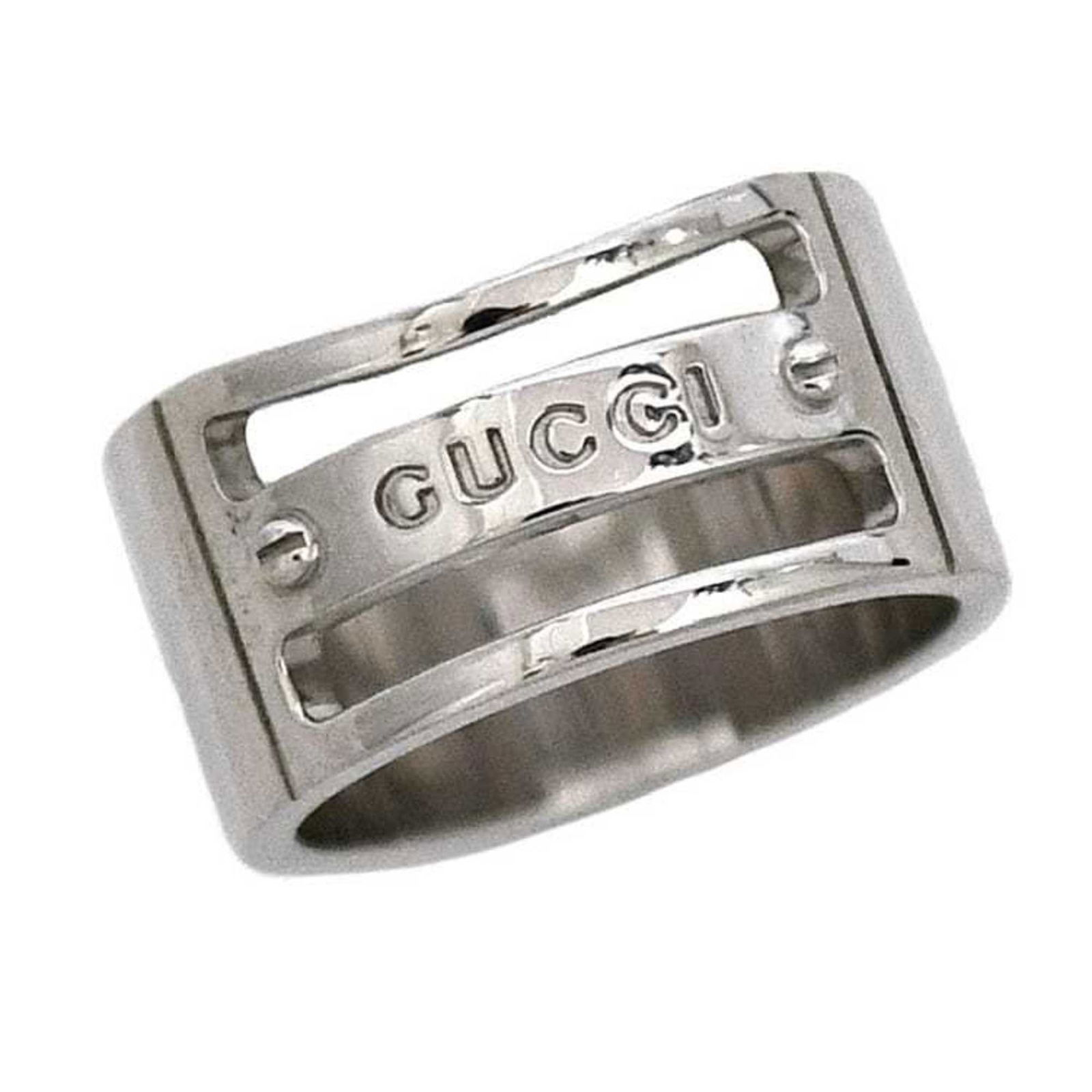 Silver 925 Gucci Band Ring: Silver 925 Gucci Band Ring Gucci band ring for men, made of silver 925, size 9.5, 12mm width, weighing 13.2g; condition: used, like new. Item Specifics: Brand: Gucci Type: Band Ring Gender: Men