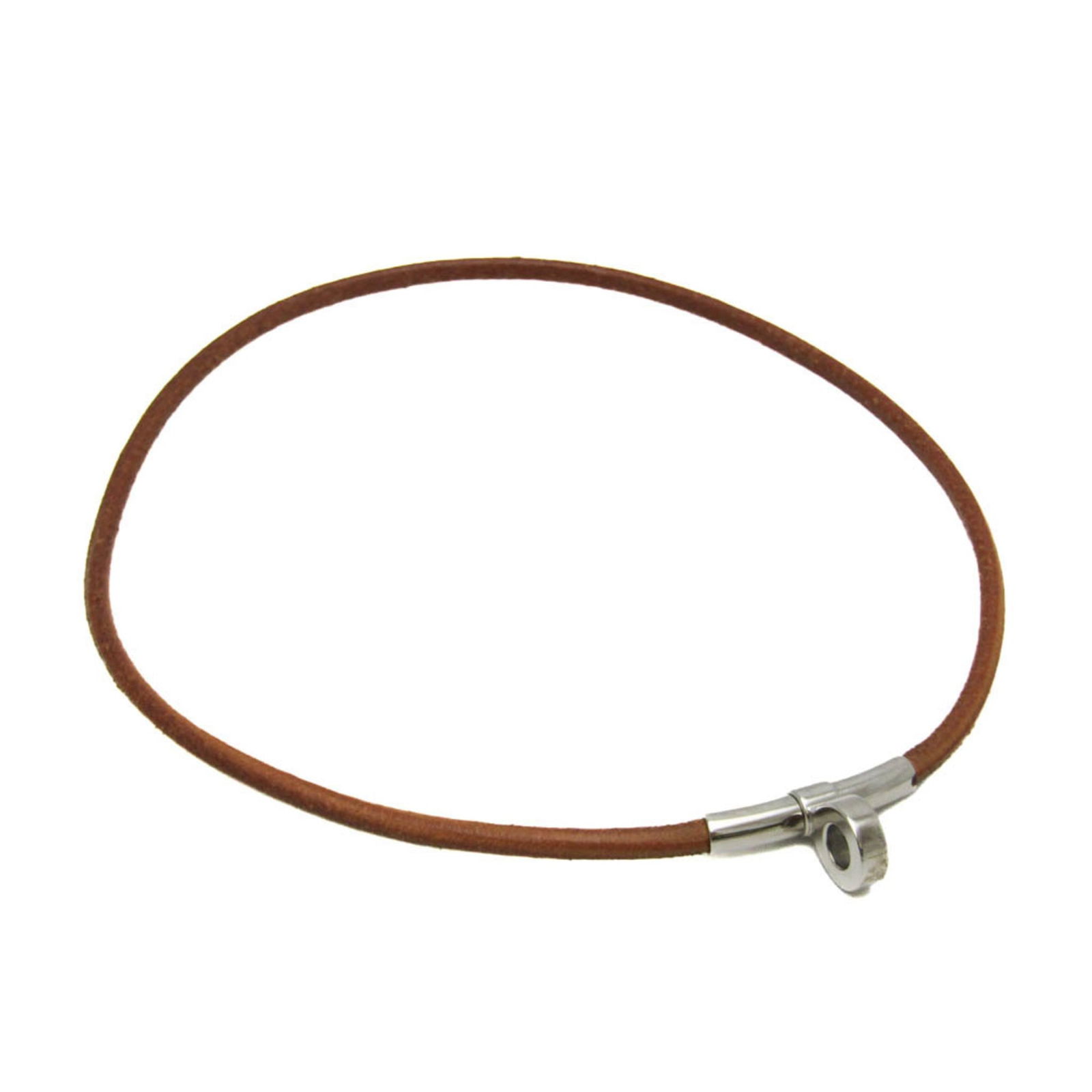Leather and Metal Hermes: Leather and Metal Hermes Hermes Leather and Metal Choker, suitable for both genders, features a brown leather and silver metal design with a neck circumference of 37.5 cm. Condition is used, showing a