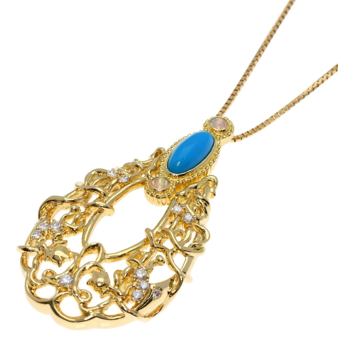 K18 Yellow Gold Necklace 1.5ct Turquoise Opal Diamond 24.4g (1 of 7)
