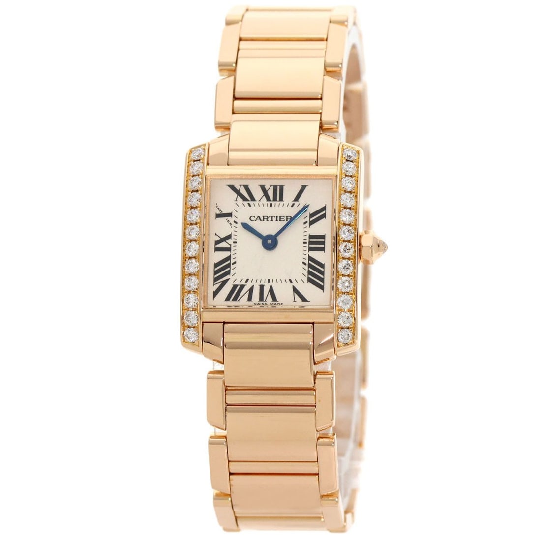 Pink CARTIER Tank Francaise SM Diamond Watches WE1001R8 K18 Pink Gold/ 18K: Pink CARTIER Tank Francaise SM Diamond Watches WE1001R8 K18 Pink Gold/ 18K CARTIER Tank Francaise wristwatch in K18 pink gold with analog display and quartz movement, wrist size of 6.30 inches, made i