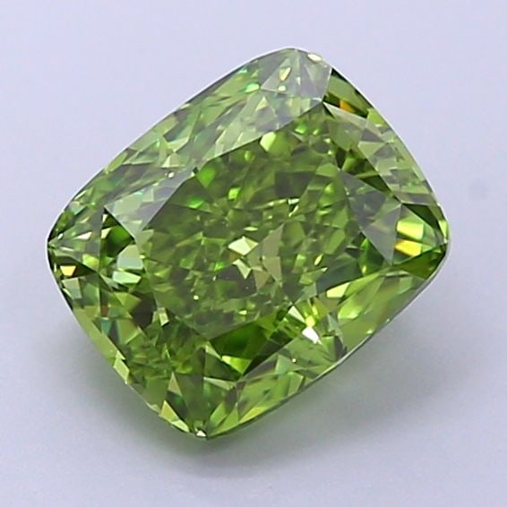 Loose Lab Diamond IGI Cushion Modified 1.42ct Fancy Vivid Green VVS2: Loose Lab Diamond IGI Cushion Modified 1.42ct Fancy Vivid Green VVS2 Loose lab-grown diamond IGI certified, cushion modified cut, 1.42ct, fancy vivid green color, VVS2 clarity, measuring 6.91L x