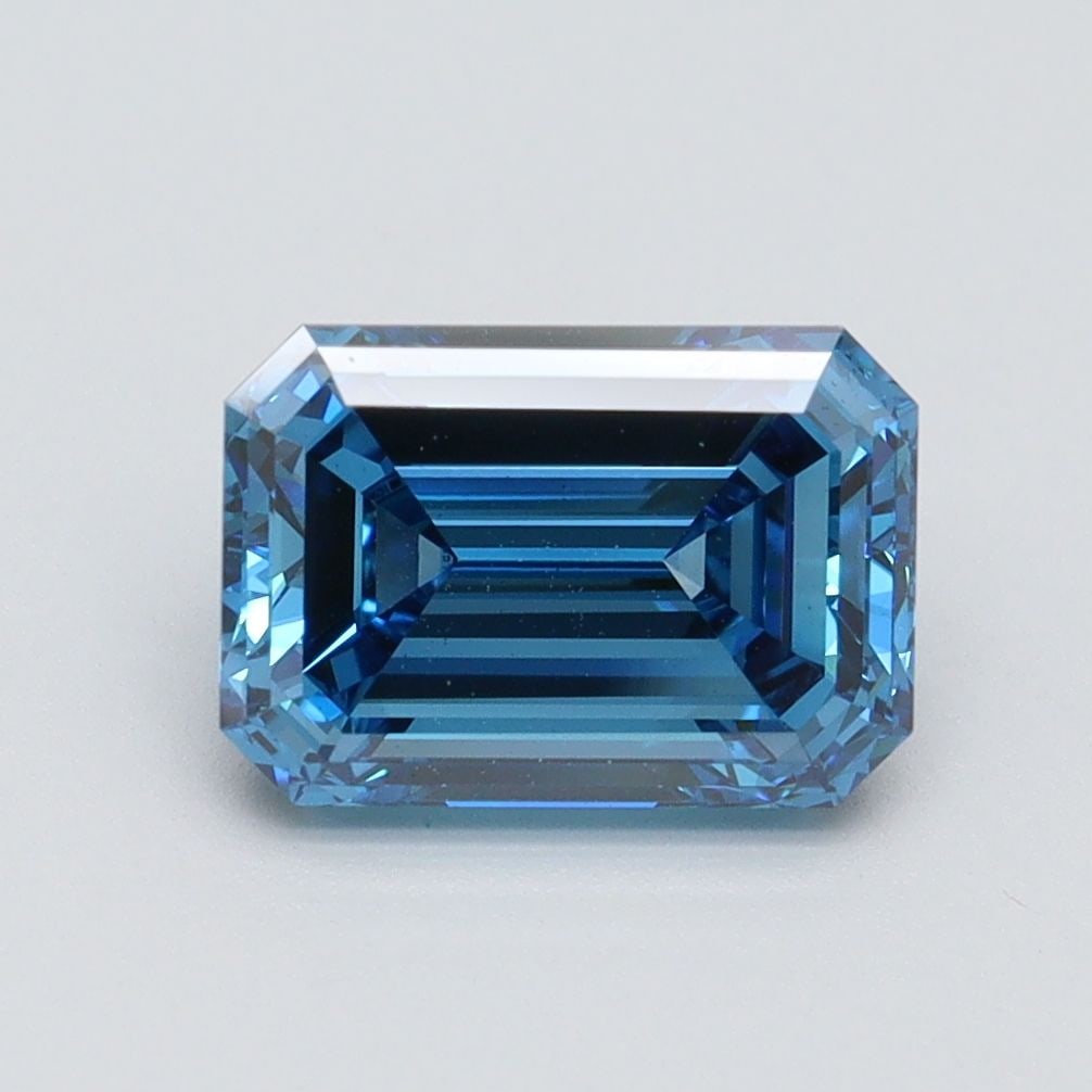 Loose IGI Emerald 2.01ct Fancy Vivid Blue VS1 Lab Diamond: Loose IGI Emerald 2.01ct Fancy Vivid Blue VS1 Lab Diamond Loose lab-grown diamond weighing 2.01ct with Fancy Vivid Blue color and VS1 clarity, certified by IGI, measuring 8.64L x 5.98W x 4.08H. Item