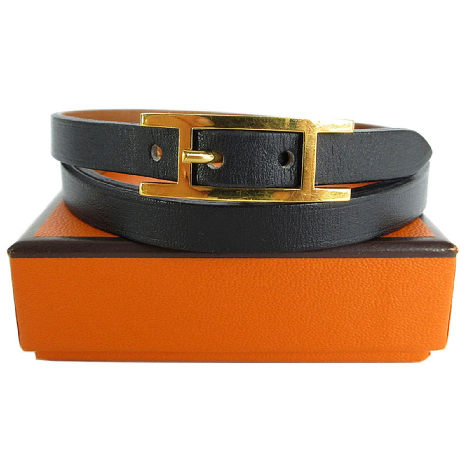 Hermes Leather and Metal Charm Bracelet: Hermes Leather and Metal Charm Bracelet Hermes Charm Bracelet made from leather and metal, in black and gold, 69cm in length, in good used condition with traces of usage. Item Specifics: Brand: