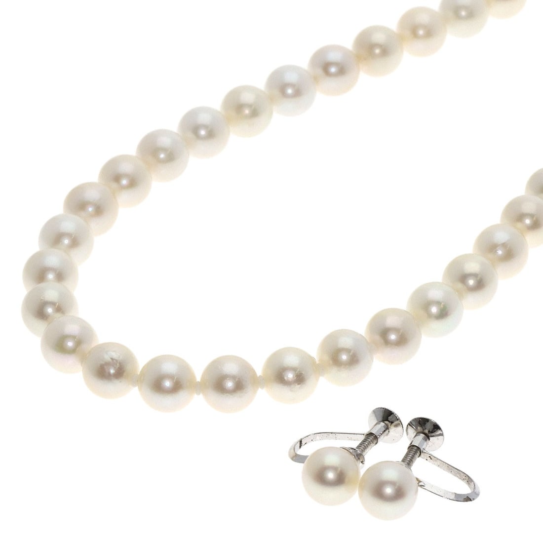 Silver Necklace with 2 Piece Akoya Pearl Earring Set 35.2g (1 of 10)