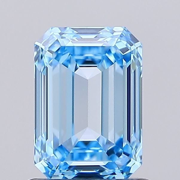 IGI Loose Lab Diamond Emerald 1.0ct Fancy Vivid Blue VVS2: IGI Loose Lab Diamond Emerald 1.0ct Fancy Vivid Blue VVS2 IGI certified loose lab diamond, emerald shape, 1.0ct, fancy vivid blue, clarity VVS2, featuring excellent polish and symmetry. Measurements a