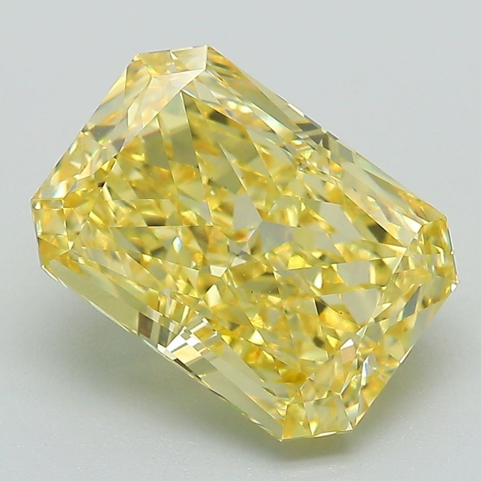 Loose Lab Diamond IGI Radiant 4.03ct Fancy Vivid Yellow VS1: Loose Lab Diamond IGI Radiant 4.03ct Fancy Vivid Yellow VS1 Loose Lab Diamond 4.03ct in Fancy Vivid Yellow with VS1 clarity features excellent polish and symmetry. It measures 10.78L x 7.67W x 5.19H a
