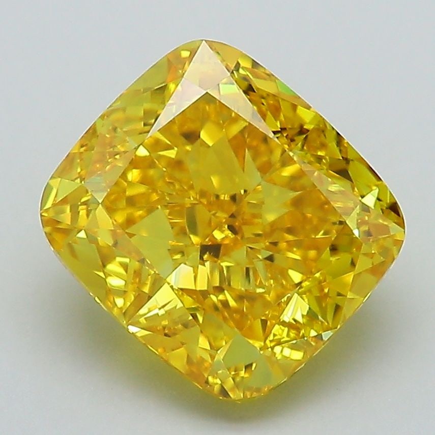 Loose Lab Diamond IGI Cushion Modified 3.57ct Fancy Vivid Yellow VVS2: Loose Lab Diamond IGI Cushion Modified 3.57ct Fancy Vivid Yellow VVS2 Loose Lab Diamond IGI Cushion Modified, 3.57ct, Fancy Vivid Yellow, VVS2 clarity, certified by IGI, measuring 8.84L x 7.94W x 5.32