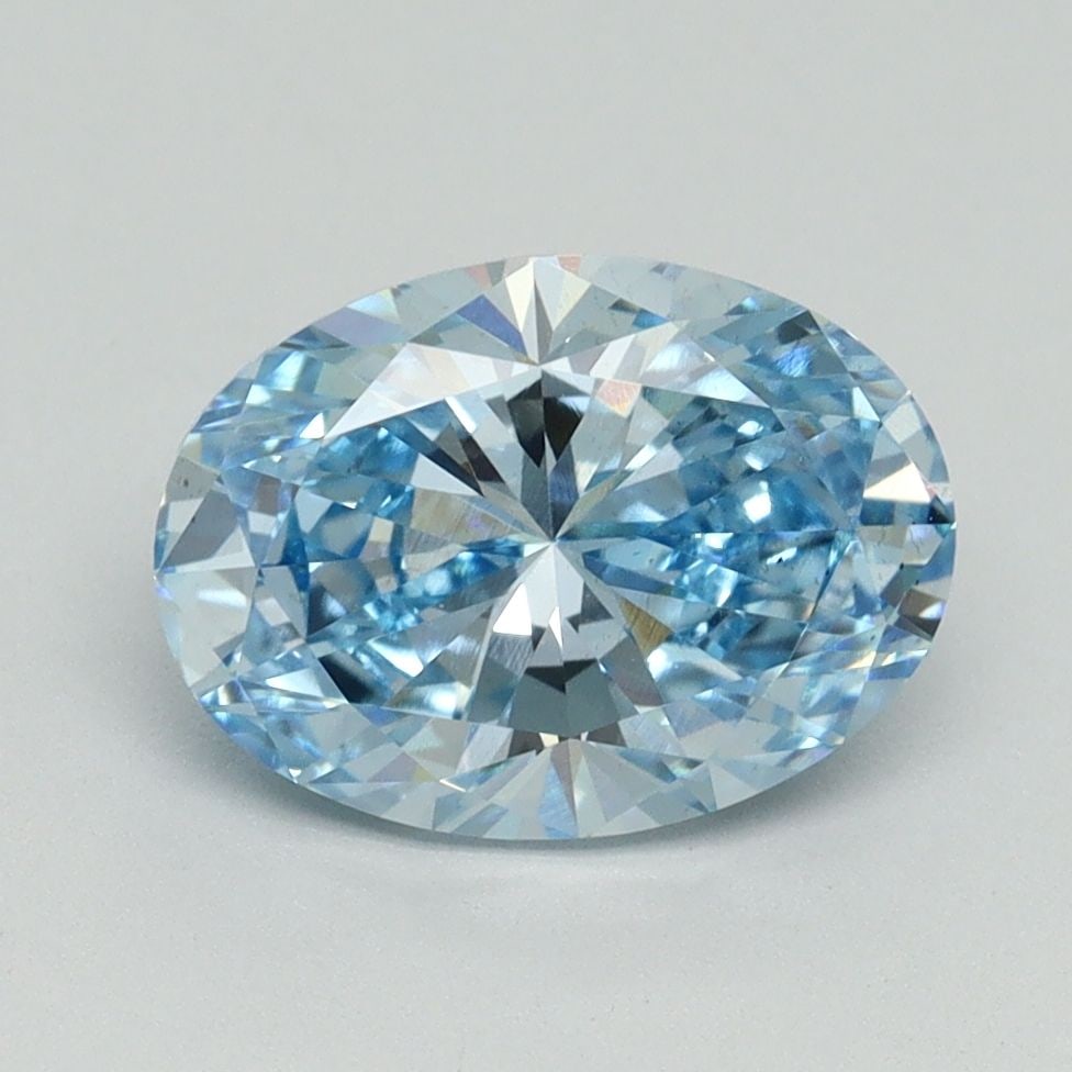 Loose Lab Diamond IGI Oval 2.02ct Fancy Vivid Blue VS2: Loose Lab Diamond IGI Oval 2.02ct Fancy Vivid Blue VS2 Loose lab diamond weighing 2.02ct, color Fancy Vivid Blue, clarity VS2, with excellent polish and symmetry, measuring 9.8L x 7.13W x 4.52H, certi