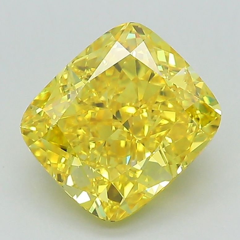 Loose Lab Diamond IGI Cushion Modified 2.62ct Fancy Vivid Yellow VS1: Loose Lab Diamond IGI Cushion Modified 2.62ct Fancy Vivid Yellow VS1 Loose Lab Diamond IGI Cushion Modified 2.62ct Fancy Vivid Yellow VS1 with EX polish and symmetry, sized at 8.07L x 7.14W x 4.89H, c