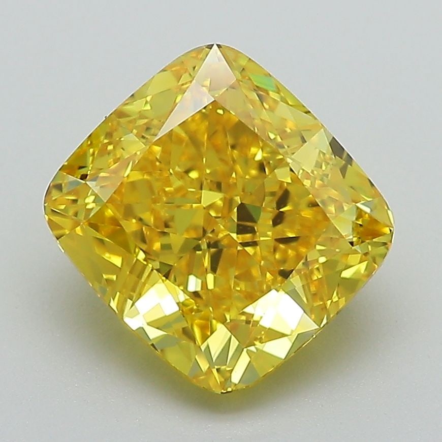 Loose Lab Diamond 3.1ct Fancy Vivid Yellow VS1 - IGI Cushion Modified: Loose Lab Diamond 3.1ct Fancy Vivid Yellow VS1 - IGI Cushion Modified A 3.1ct Loose Lab Diamond with Fancy Vivid Yellow color, VS1 clarity, and IGI certification; this diamond has good polish, good sy