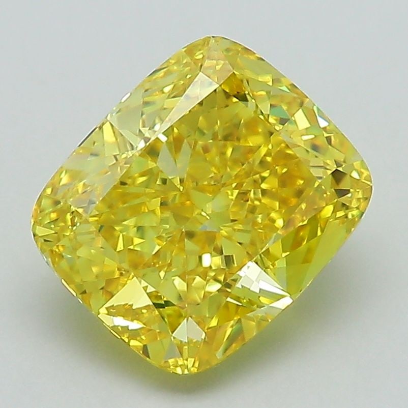 IGI Cushion 2.85ct Fancy Vivid Yellow VVS2 - Loose Lab Diamond: IGI Cushion 2.85ct Fancy Vivid Yellow VVS2 - Loose Lab Diamond IGI Cushion, 2.85ct, Fancy Vivid Yellow color, VVS2 clarity, with good polish and symmetry. Certified by IGI, measurements are 8.57L x 7.