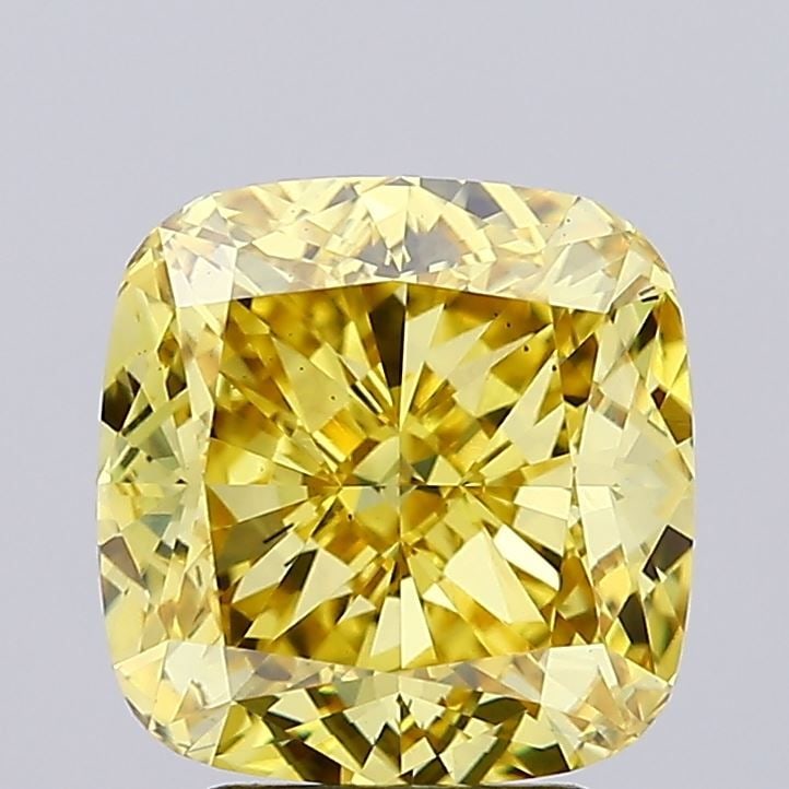 Loose Lab Diamond IGI Cushion Modified 4.03ct Fancy Vivid Yellow VS2: Loose Lab Diamond IGI Cushion Modified 4.03ct Fancy Vivid Yellow VS2 Loose lab-grown diamond of 4.03ct in a cushion modified cut, Fancy Vivid Yellow color, and VS2 clarity, certified by IGI. Measureme
