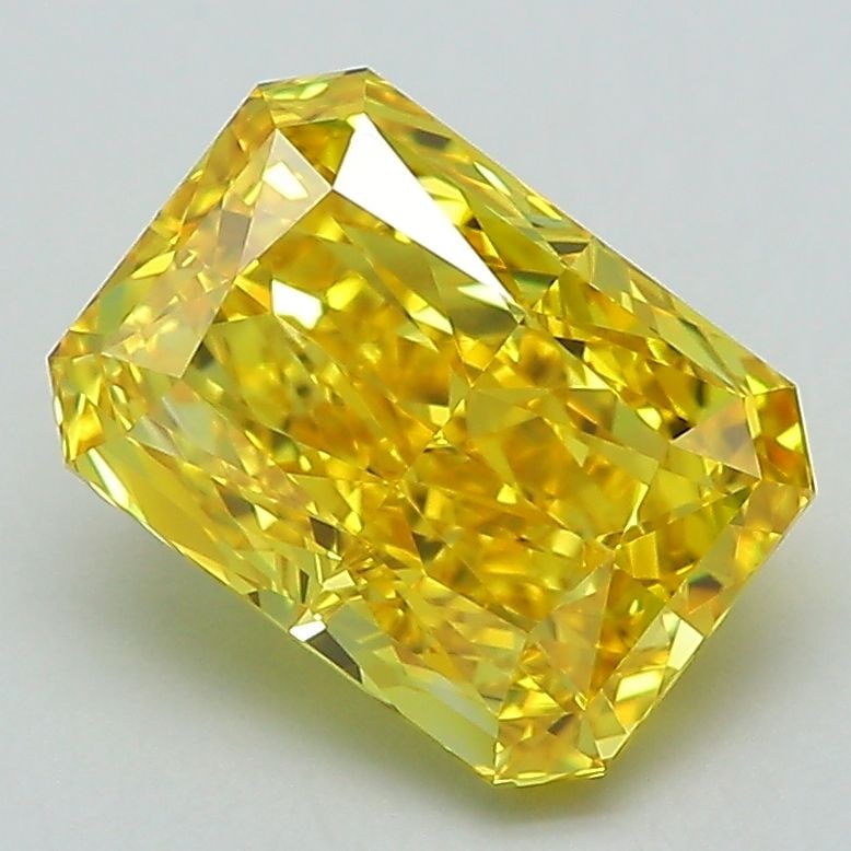 Loose Lab Diamond IGI Radiant 2.57ct Fancy Vivid Yellow VVS2: Loose Lab Diamond IGI Radiant 2.57ct Fancy Vivid Yellow VVS2 Loose Lab Diamond IGI Radiant 2.57ct Fancy Vivid Yellow VVS2 with EX polish and VG symmetry, certified by IGI, measures 8.94L x 6.46W x 4.5