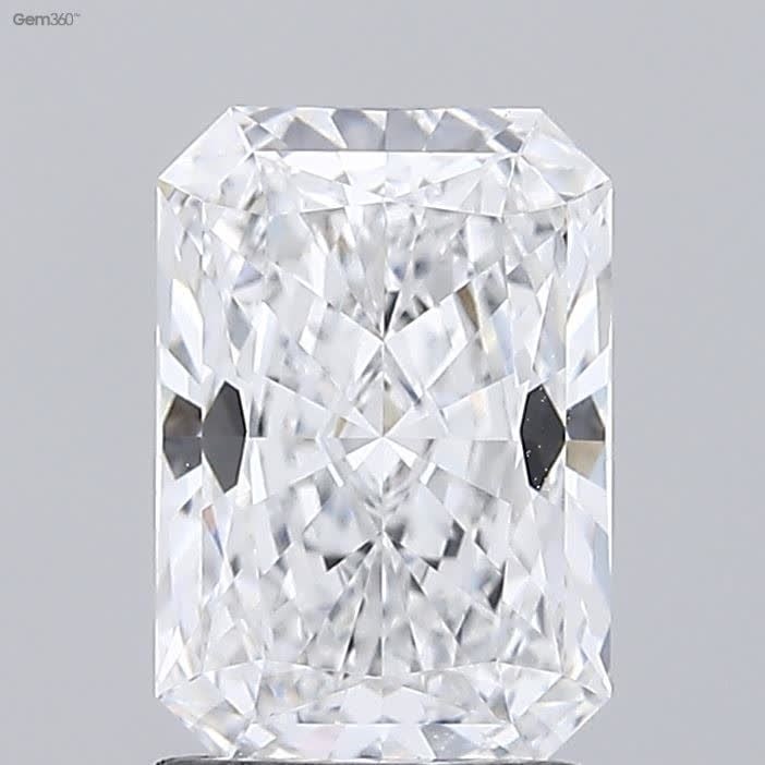 Loose Lab Diamond GIA Radiant 1.71ct E VVS2: Loose Lab Diamond GIA Radiant 1.71ct E VVS2 Loose lab-grown diamond, GIA certified, weighing 1.71ct with a radiant cut, color E, clarity VVS2, and excellent polish and symmetry; dimensions are 8.74L x
