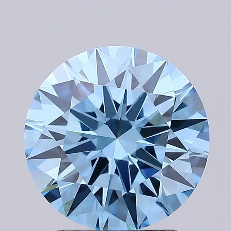 Ideal Loose Lab Diamond IGI Round 2.33ct Fancy Vivid Blue VS1: Ideal Loose Lab Diamond IGI Round 2.33ct Fancy Vivid Blue VS1 Ideal Loose Lab Diamond IGI Round 2.33ct Fancy Vivid Blue VS1 is a polished diamond grown in a lab, exhibiting excellent polish and symmet