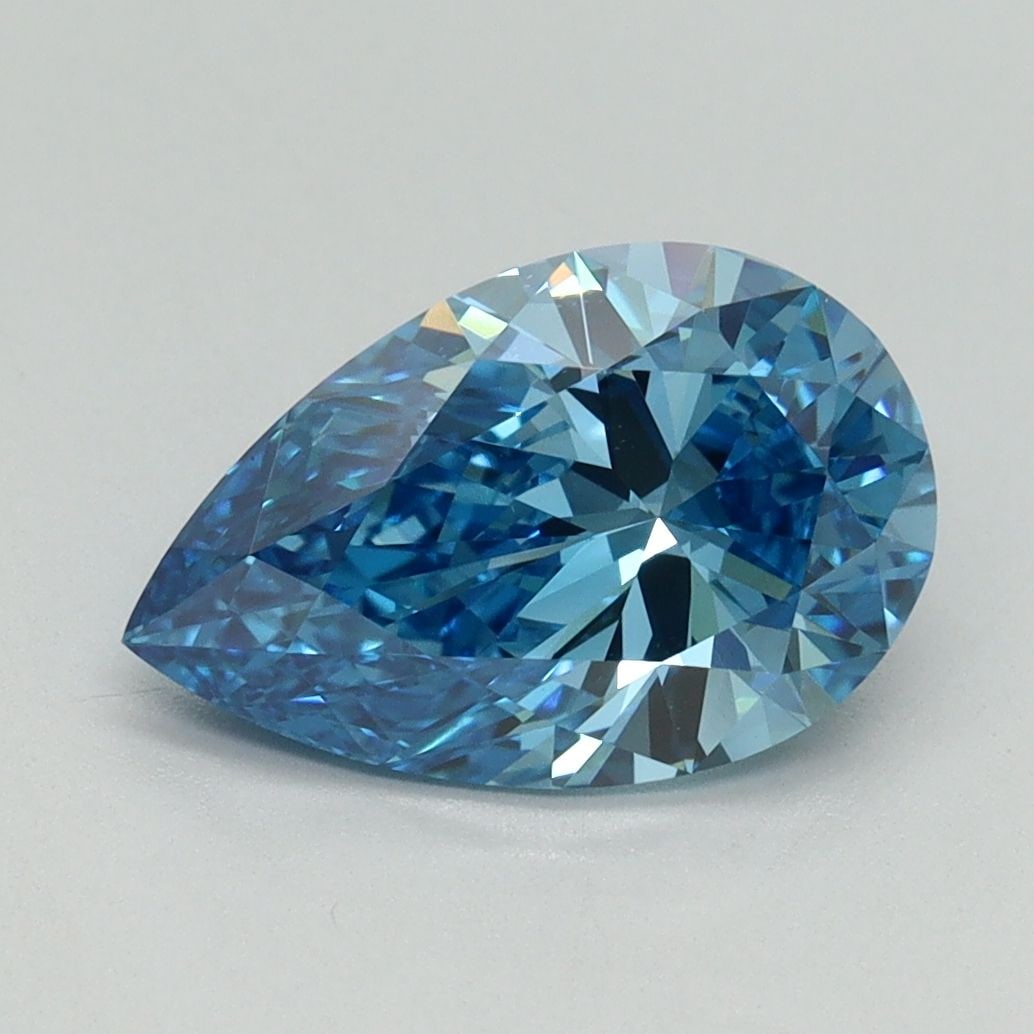 Loose IGI Pear 2.01ct Fancy Vivid Blue VS1: Loose IGI Pear 2.01ct Fancy Vivid Blue VS1 Loose IGI Pear diamond of 2.01 carats, displaying fancy vivid blue color and VS1 clarity, certified with excellent polish and symmetry; dimensions are 11.13L