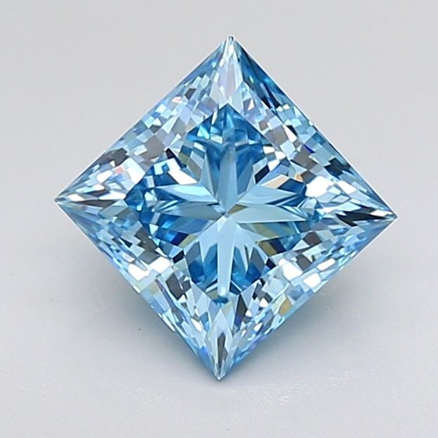Loose Lab Diamond IGI Princess 1.51ct Fancy Vivid Blue VS1: Loose Lab Diamond IGI Princess 1.51ct Fancy Vivid Blue VS1 This 1.51ct Loose Lab Diamond has a princess cut, Fancy Vivid Blue color, and VS1 clarity, with excellent polish and symmetry, certified by I