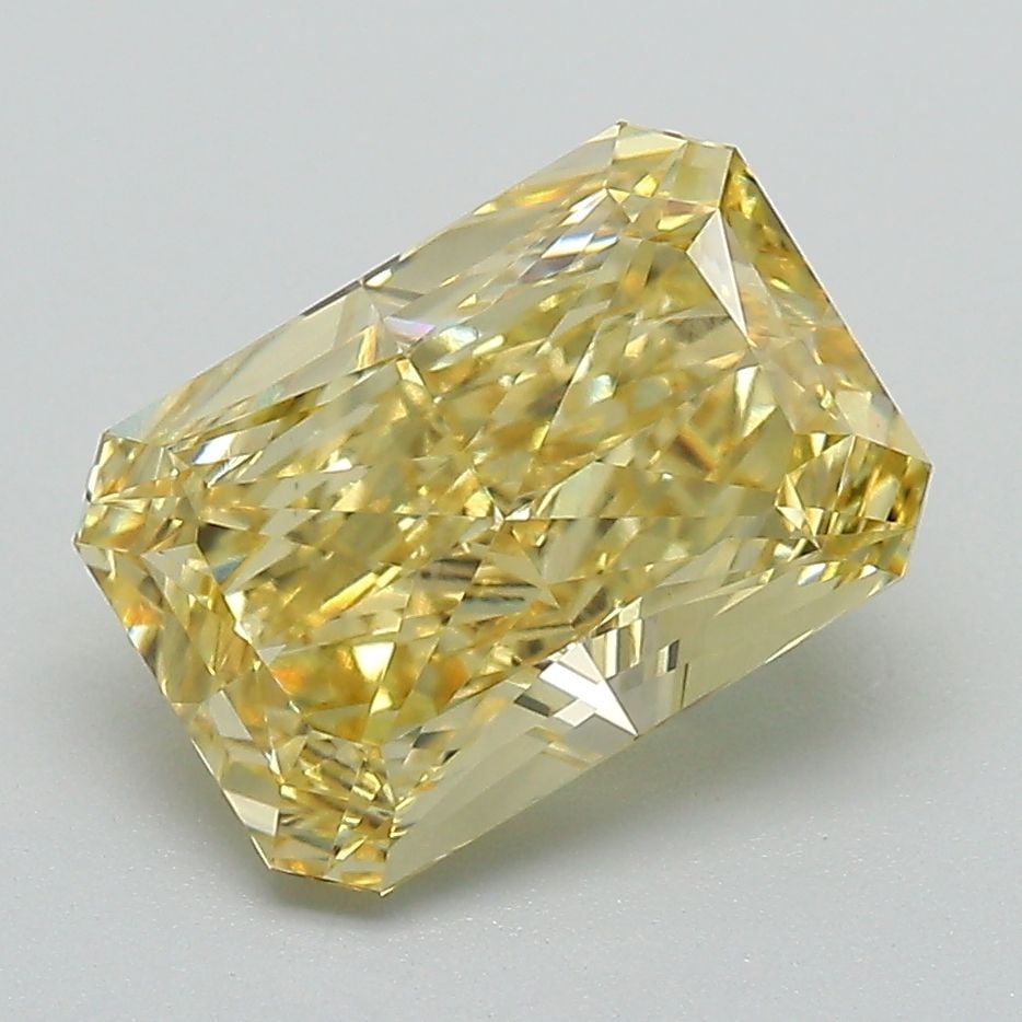 Loose Lab Diamond IGI Radiant 3.04ct Fancy Vivid Yellow VS1: Loose Lab Diamond IGI Radiant 3.04ct Fancy Vivid Yellow VS1 Loose lab-grown diamond weighing 3.04ct, with a radiant cut and fancy vivid yellow color, clarity VS1, certified by IGI, measuring 9.9L x 6.