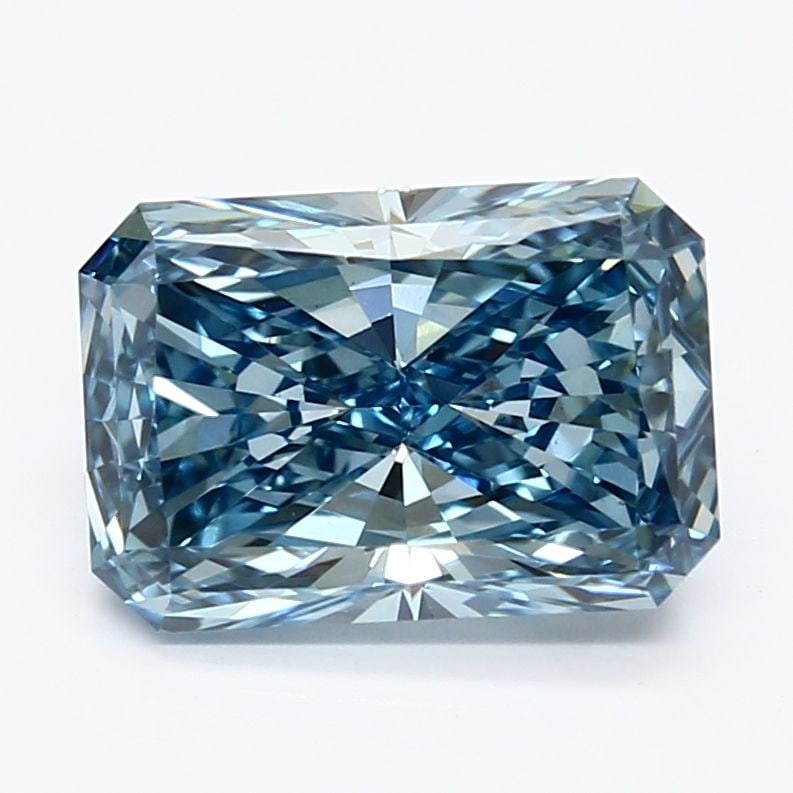 Loose Lab Diamond IGI Radiant 2.61ct Fancy Vivid Blue VS1: Loose Lab Diamond IGI Radiant 2.61ct Fancy Vivid Blue VS1 A 2.61ct loose lab-grown radiant diamond showcasing a fancy vivid blue color and VS1 clarity, certified by IGI. It measures 9.92L x 6.77W x 4.