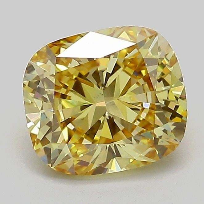 Loose Lab Diamond IGI Cushion Modified 1.37ct Fancy Yellow VS2: Loose Lab Diamond IGI Cushion Modified 1.37ct Fancy Yellow VS2 Loose Lab Diamond IGI Cushion Modified, 1.37ct, Fancy Yellow, Clarity VS2, showing excellent polish and very good symmetry, measures 7.4L