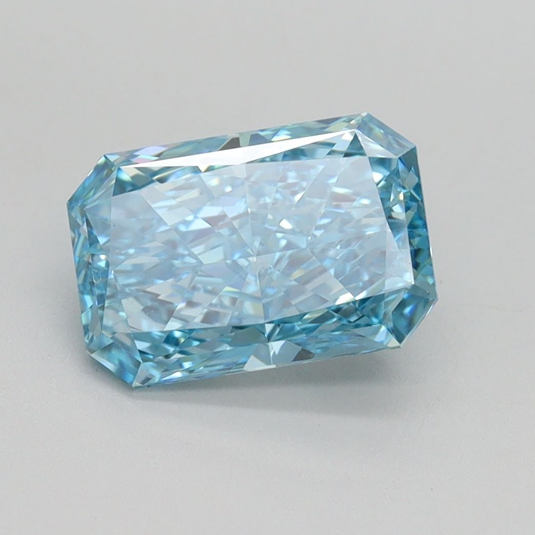 Loose Lab Diamond IGI Radiant 2.0ct Fancy Vivid Blue VS1: Loose Lab Diamond IGI Radiant 2.0ct Fancy Vivid Blue VS1 Loose lab-grown diamond, radiant cut, 2.0ct, fancy vivid blue color, clarity VS1, with IGI certification; measurements are 9.25L x 6.22W x 3.92