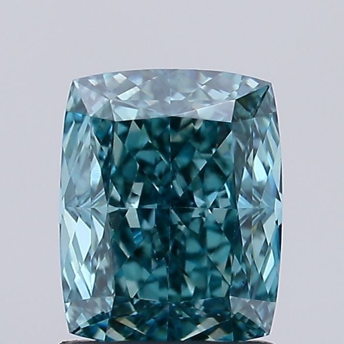 IGI Cushion 1.52ct Fancy Vivid Blueish Green VVS2 - Loose Lab Diamond: IGI Cushion 1.52ct Fancy Vivid Blueish Green VVS2 - Loose Lab Diamond IGI Cushion 1.52ct Fancy Vivid Blueish Green VVS2 - Loose Lab Diamond, featuring very good polish and symmetry, measuring 7.1L x 5