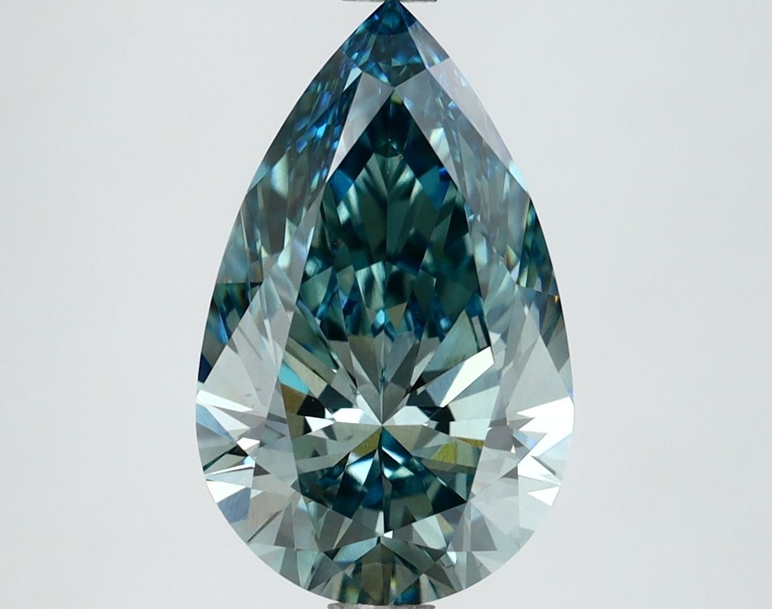 Loose Lab Diamond IGI Pear 3.04ct Fancy Vivid Green Blue VS1: Loose Lab Diamond IGI Pear 3.04ct Fancy Vivid Green Blue VS1 Loose Lab Diamond IGI Pear 3.04ct Fancy Vivid Green Blue VS1 featuring EX Polish and EX Symmetry, measuring 13.14L x 8.11W x 4.98H, certifi