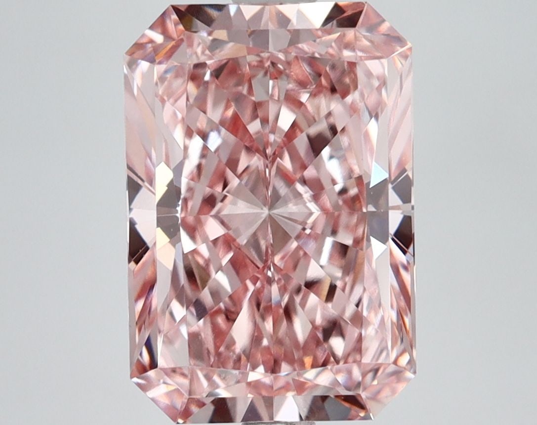Loose Lab Diamond IGI Radiant 3.96ct Fancy Intense Pink VVS2: Loose Lab Diamond IGI Radiant 3.96ct Fancy Intense Pink VVS2 Loose Lab Diamond IGI Radiant 3.96ct in Fancy Intense Pink with VVS2 clarity, GD polish, and GD symmetry, measuring 11.41L x 7.81W x 5.2H.