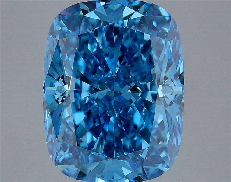 Loose Lab Diamond 4.04ct Fancy Vivid Blue VVS2 - IGI Cushion Modified: Loose Lab Diamond 4.04ct Fancy Vivid Blue VVS2 - IGI Cushion Modified Loose lab-grown diamond weighing 4.04ct in a fancy vivid blue color, VVS2 clarity, excellent polish and symmetry, certified by IGI
