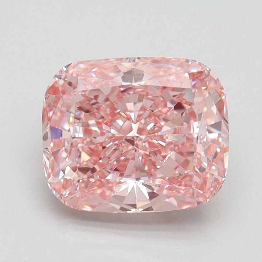 Loose Lab Diamond IGI Cushion Brilliant 2.0ct Fancy Intense Pink VS2: Loose Lab Diamond IGI Cushion Brilliant 2.0ct Fancy Intense Pink VS2 Loose lab-grown diamond with a 2.0ct cushion brilliant cut, fancy intense pink color, VS2 clarity, and IGI certification. The measu