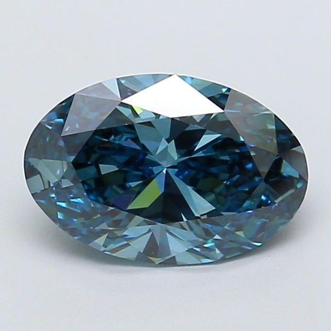 Loose Lab Diamond 2.42ct IGI Oval Fancy Vivid Blue VS1: Loose Lab Diamond 2.42ct IGI Oval Fancy Vivid Blue VS1 Loose lab-grown oval diamond weighing 2.42 ct, with fancy vivid blue color and VS1 clarity, certified by IGI. Dimensions are 11.35L x 7.58W x 4.5