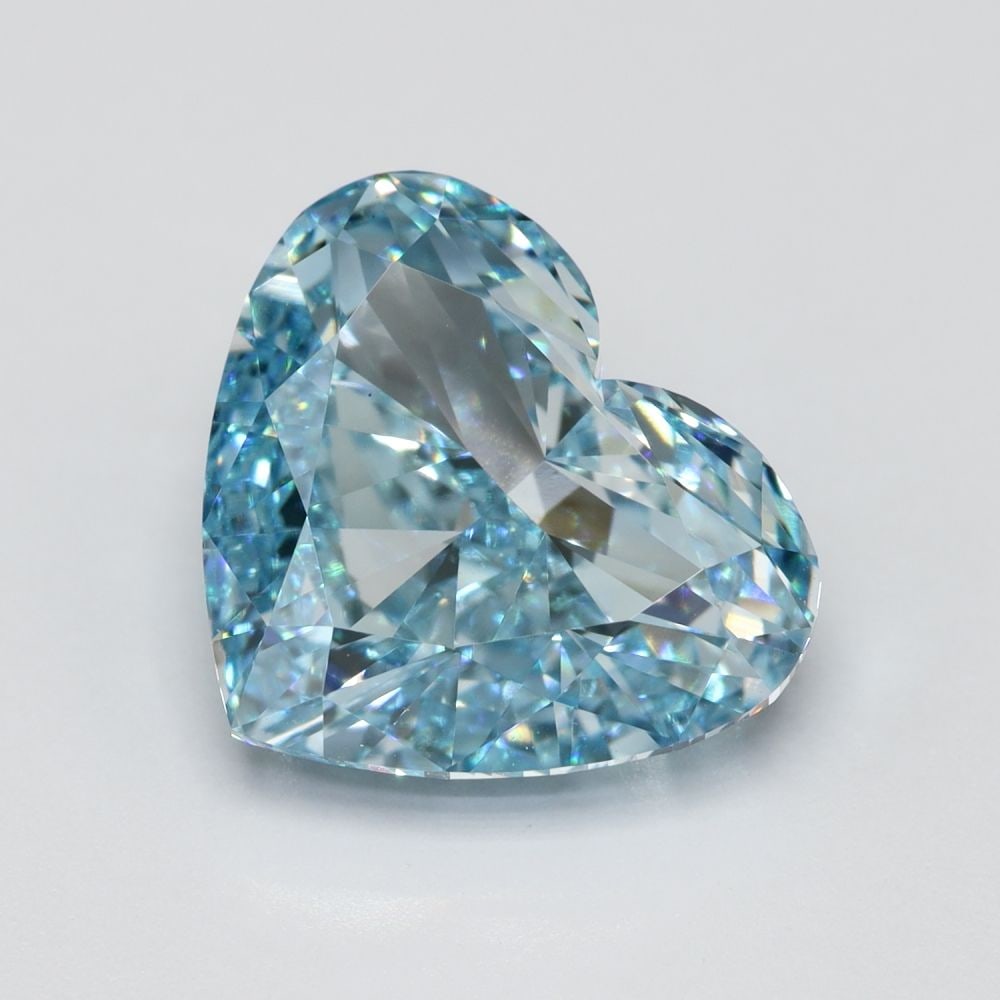 Loose Lab Diamond Heart 3.55ct Fancy Intense Blue VS1: Loose Lab Diamond Heart 3.55ct Fancy Intense Blue VS1 Loose Lab Diamond Heart cut, 3.55ct, Fancy Intense Blue, Clarity VS1, with VG Polish and Symmetry, measures 8.85mm x 10.43mm x 5.05mm, certified N